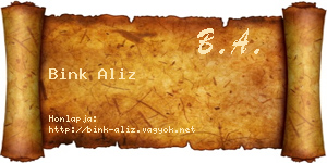 Bink Aliz névjegykártya